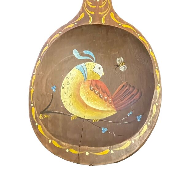 Quail Bee Decorative Spoon Tole Painted Hand Carved Vintage Wooden Giant Glued - Picture 7 of 13